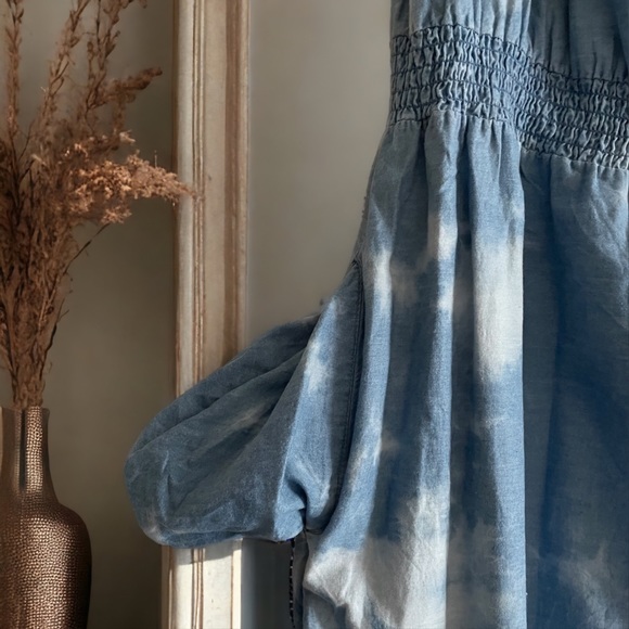 MAX JEANS maxi dress, size XL, bleached chambray embroidery preowned - Picture 8 of 14